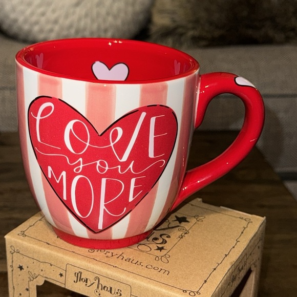 NWT Glory Haus Red/White Heart Lg Coffee/Tea Mug Cup ‘LOVE YOU MORE’ Kalyn Dunks - Picture 2 of 16